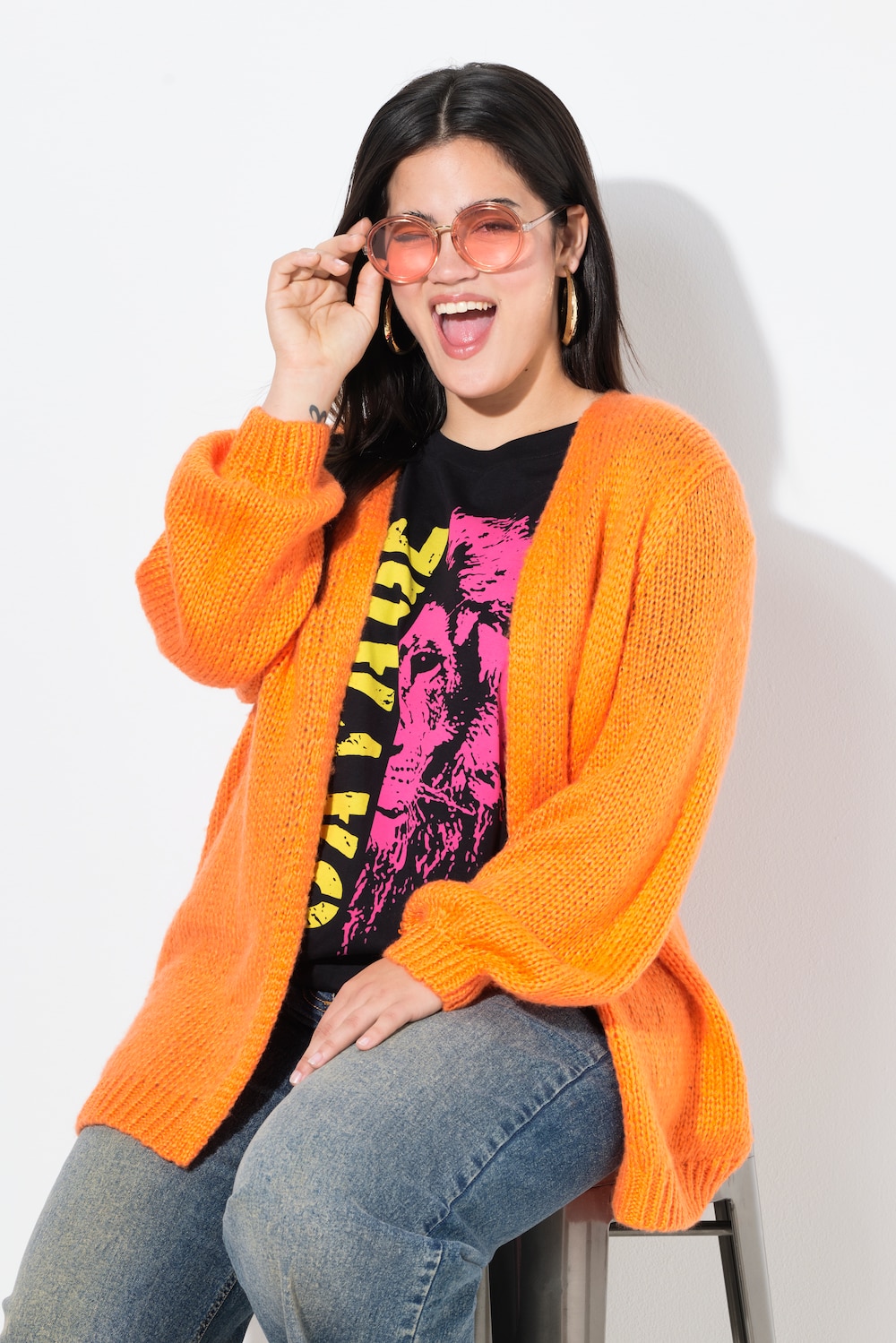 Strickjacke, Straight Fit, Ballonärmel