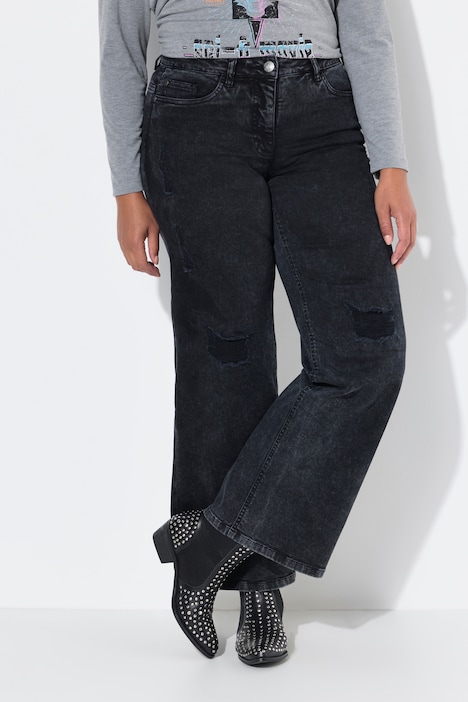 Jeans, wijde pijp, destroyed effecten, 5-pocket