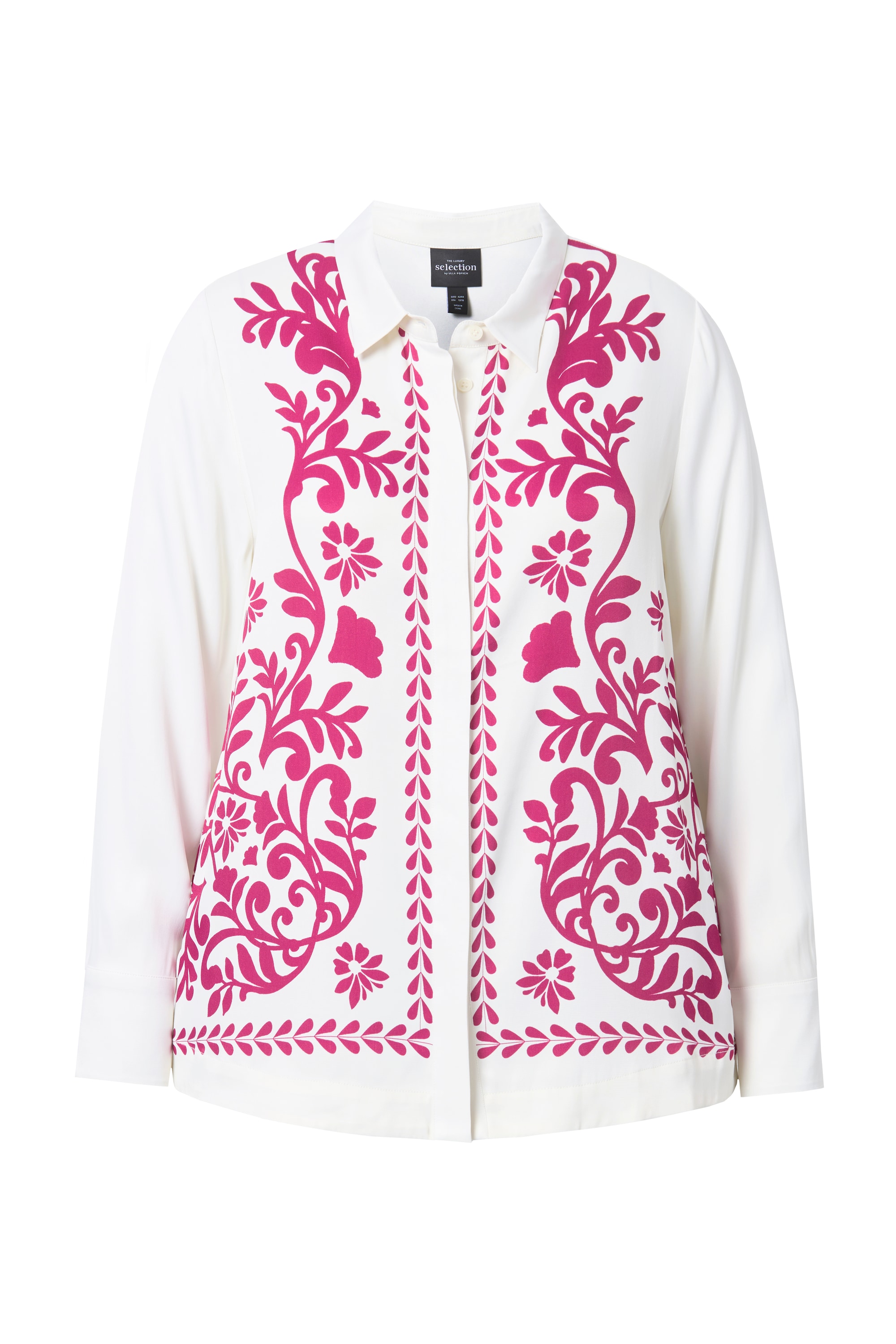Ulla Popken Damen große Größen Satinbluse florales Design Hemdkragen