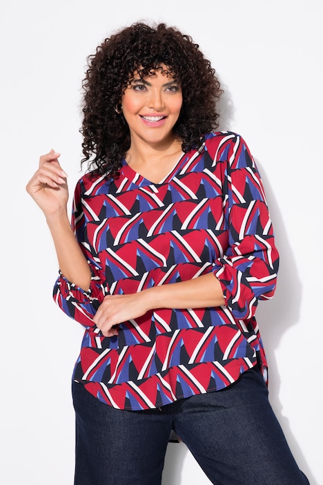 Blouse, grafische print, V-hals, 3/4-mouwen