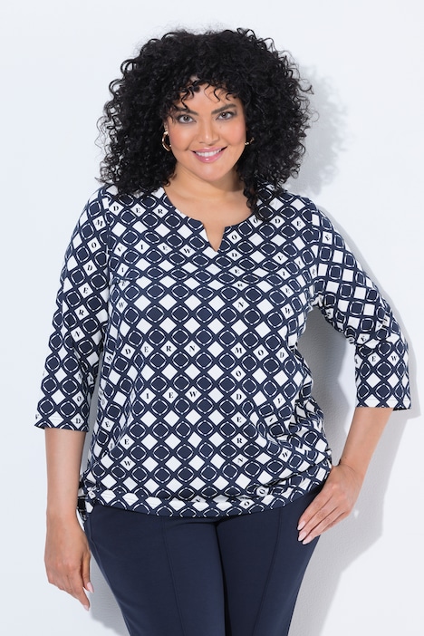 Shirt, grafischer Druck, Tunika-Ausschnitt, 3/4-Arm