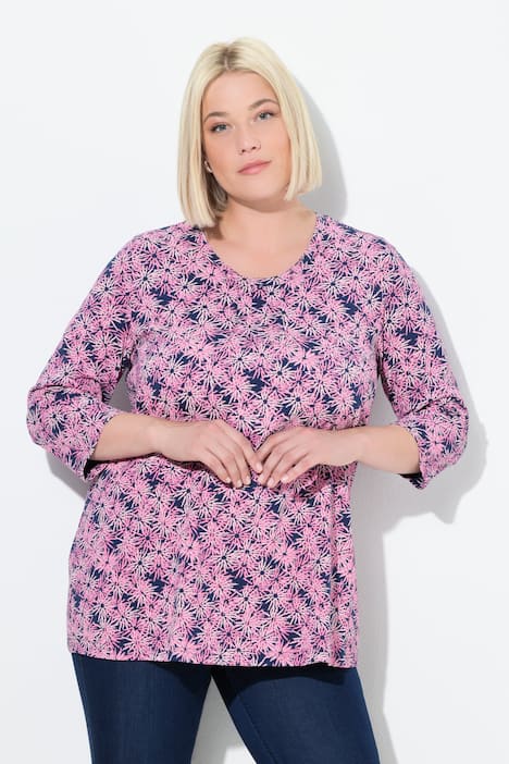 Shirt, Blüten, A-Linie, Rundhals, 3/4-Arm