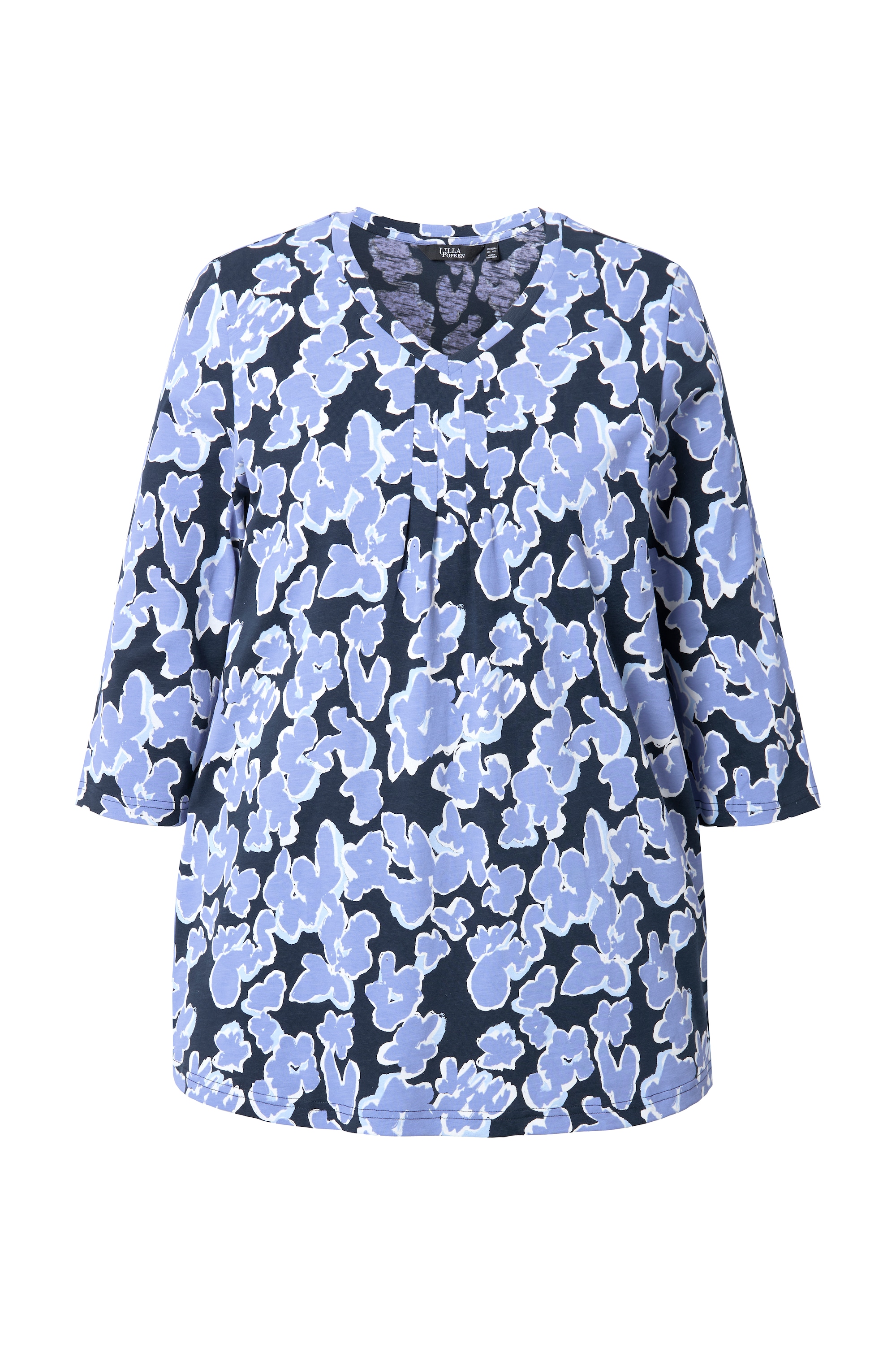 Ulla Popken Damen große Größen Shirt bedruckt A Linie V Ausschnitt