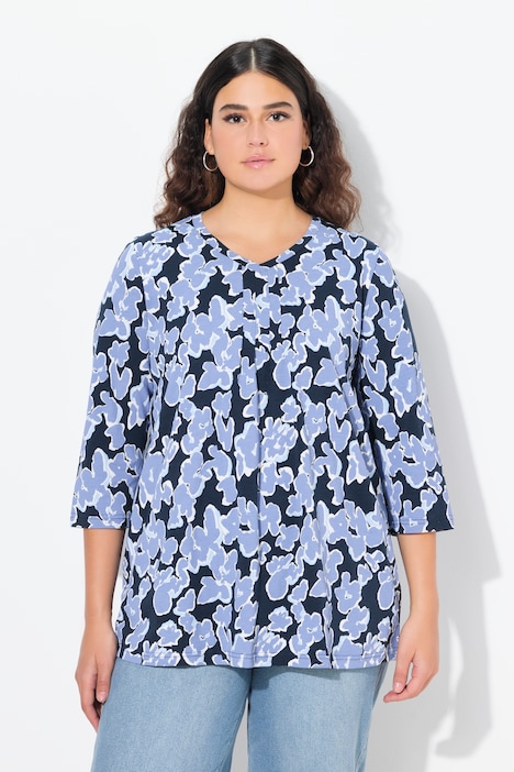 Shirt, met print, A-lijn, V-hals, 3/4-mouwen