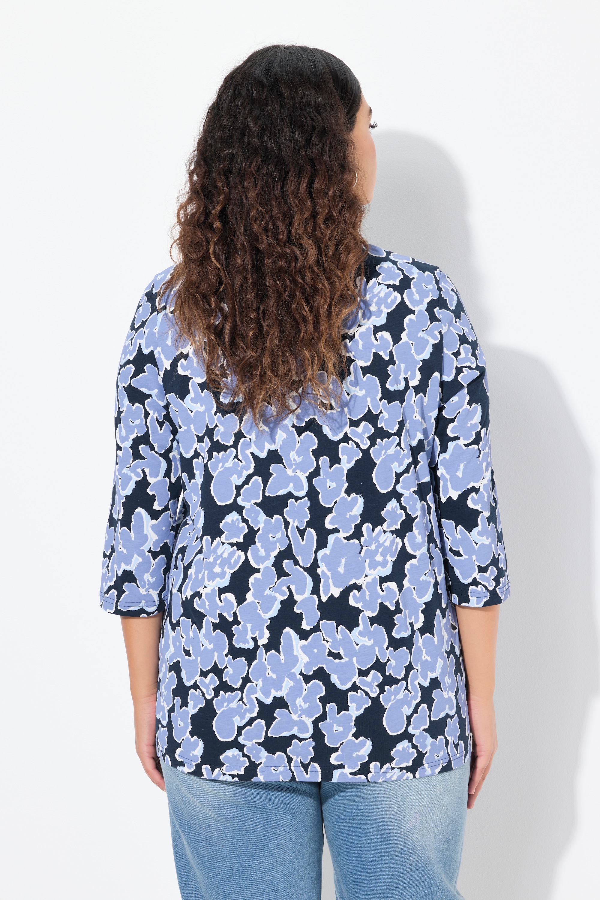 Ulla Popken Damen große Größen Shirt bedruckt A Linie V Ausschnitt