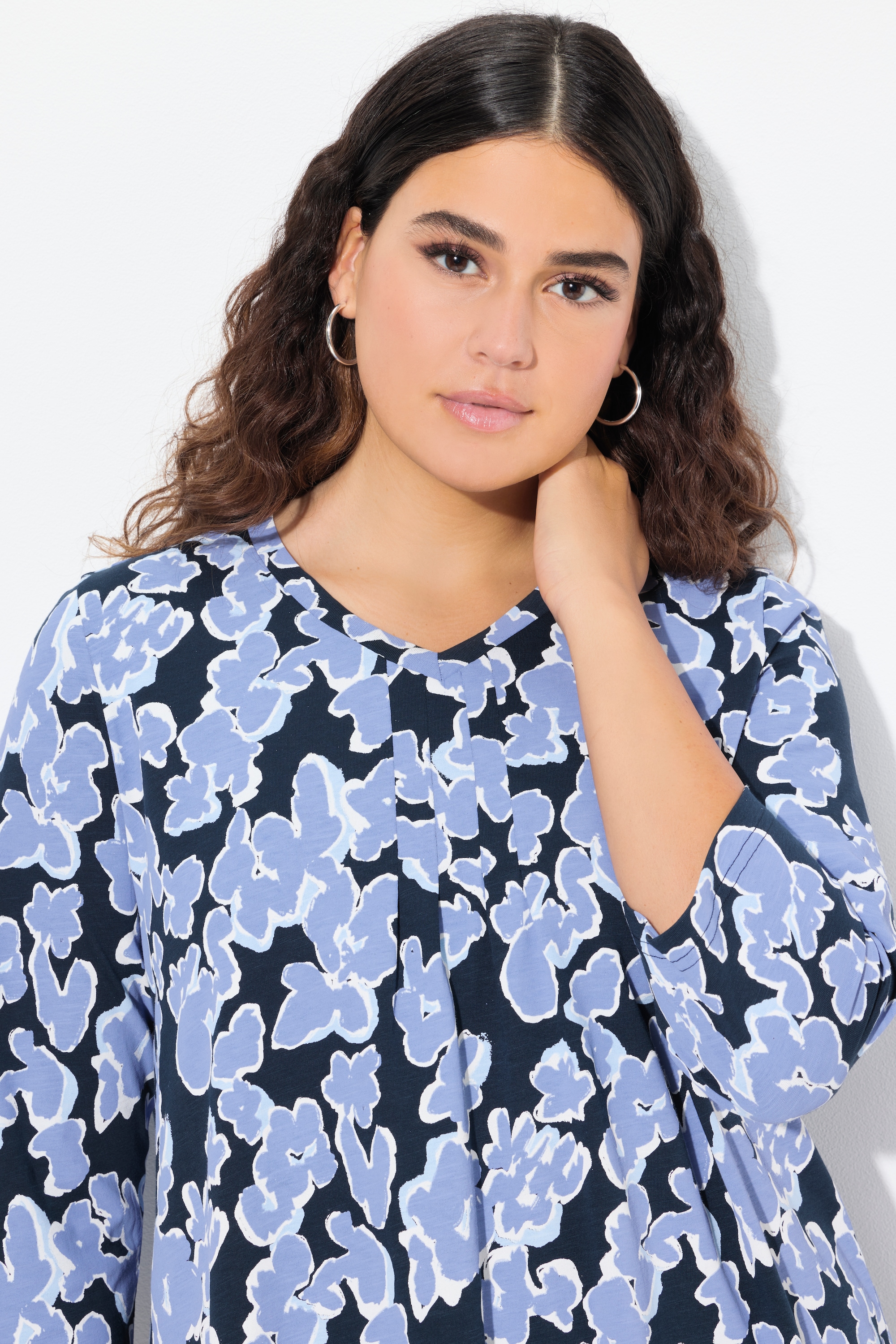 Ulla Popken Damen große Größen Shirt bedruckt A Linie V Ausschnitt