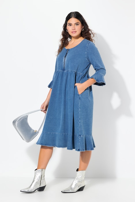 Denim Look Ruffled Midi Dress