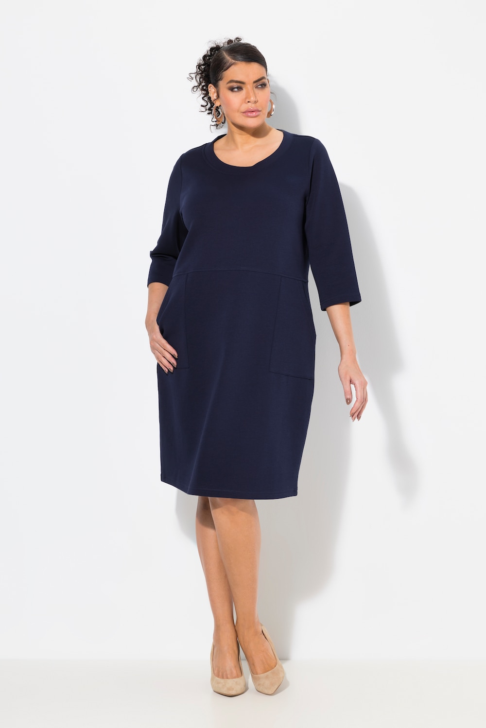 Große Größen Punto-Sweatkleid, Damen, blau, Größe: 58/60, Baumwolle/Polyester, Ulla Popken