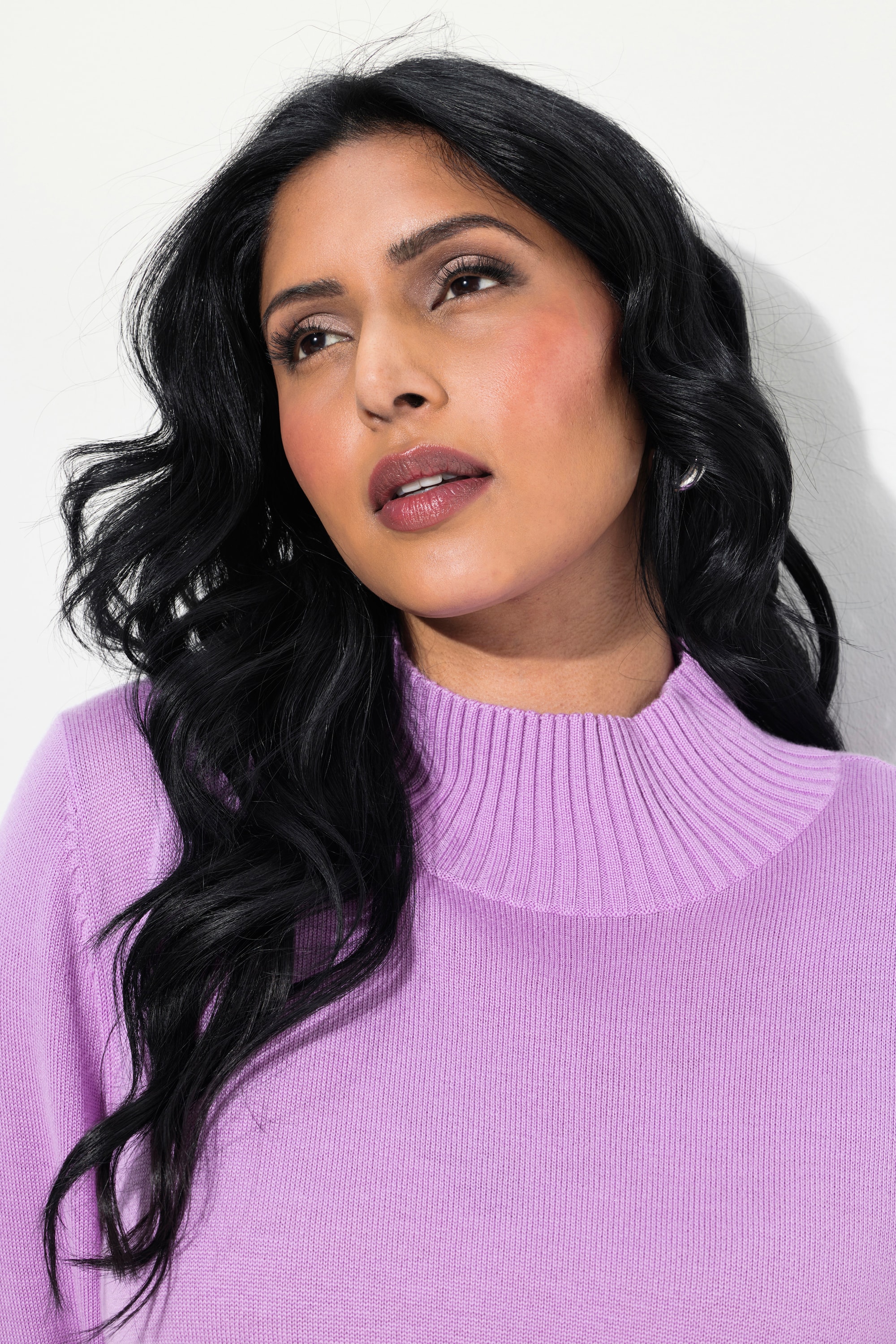 Ulla Popken Damen große Größen Pullover Woll Seidenmischung Stehkragen