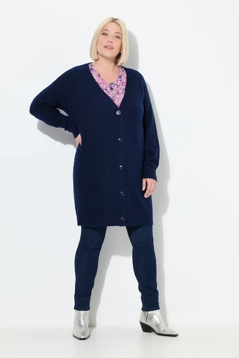 Strickjacke, Boxy Fit, V-Ausschnitt, Knopfleiste