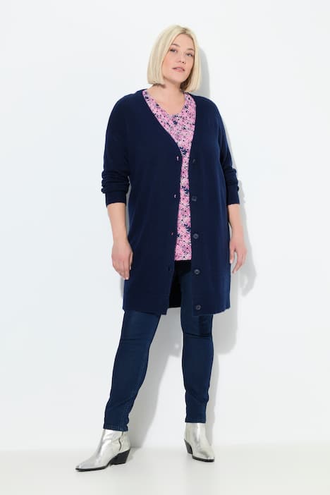 Strickjacke, Boxy Fit, V-Ausschnitt, Knopfleiste