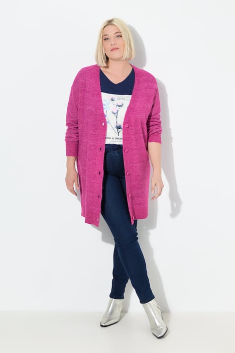 Strickjacke, Boxy Fit, V-Ausschnitt, Knopfleiste