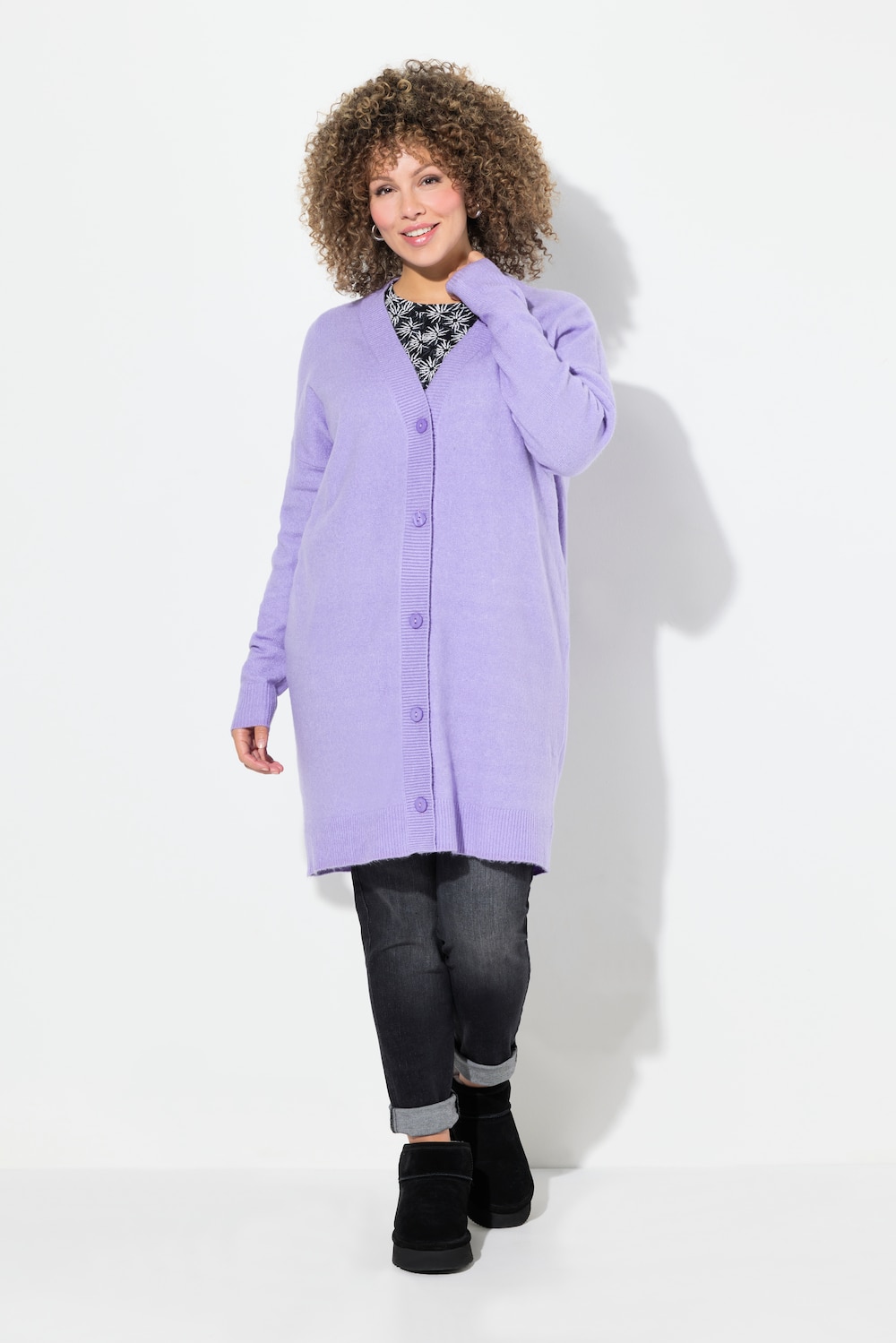 Große Größen Strickjacke, Damen, lila, Größe: 46/48, Synthetische Fasern/Polyester, Ulla Popken