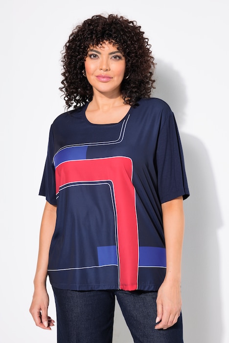 Satin Front Abstract Print Short Sleeve Top