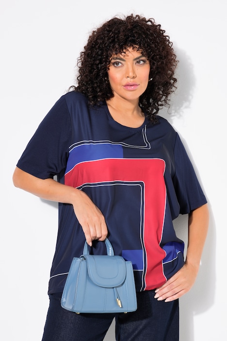 Satin Front Abstract Print Short Sleeve Top