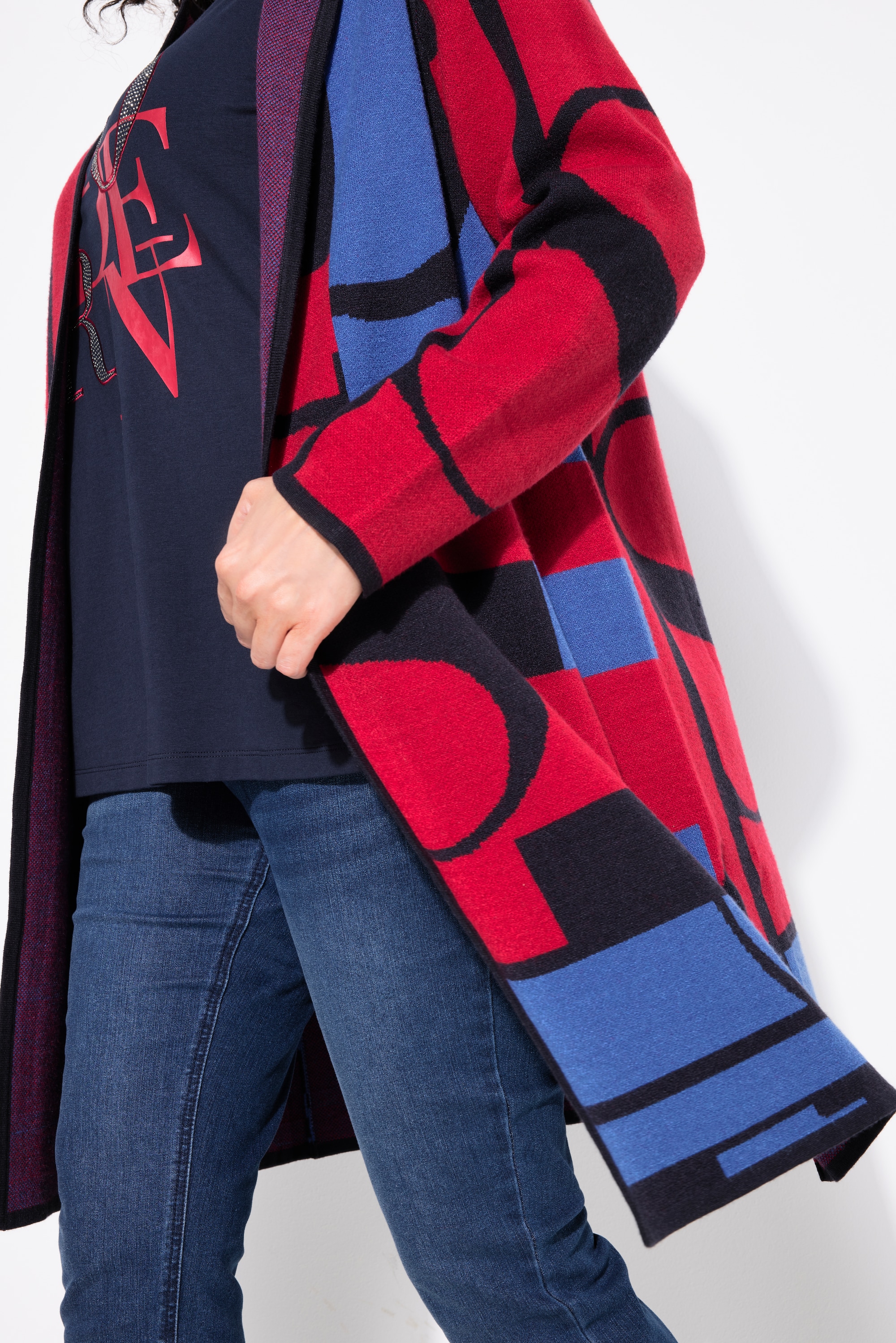 Ulla Popken Damen große Größen Strickjacke Doubleface lange offene Form