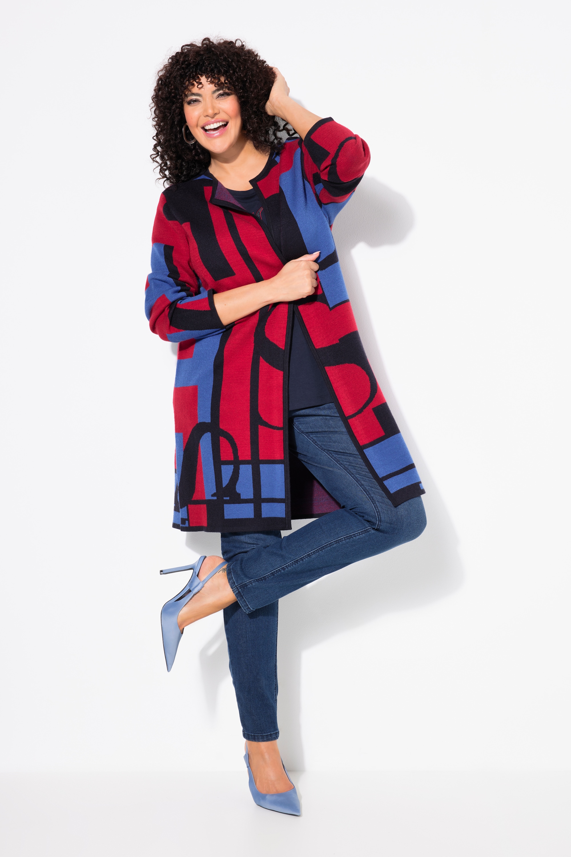 Ulla Popken Damen große Größen Strickjacke Doubleface lange offene Form