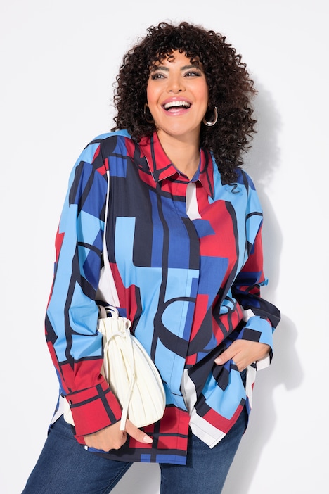 Graphic Print Modern View Long Sleeve Blouse