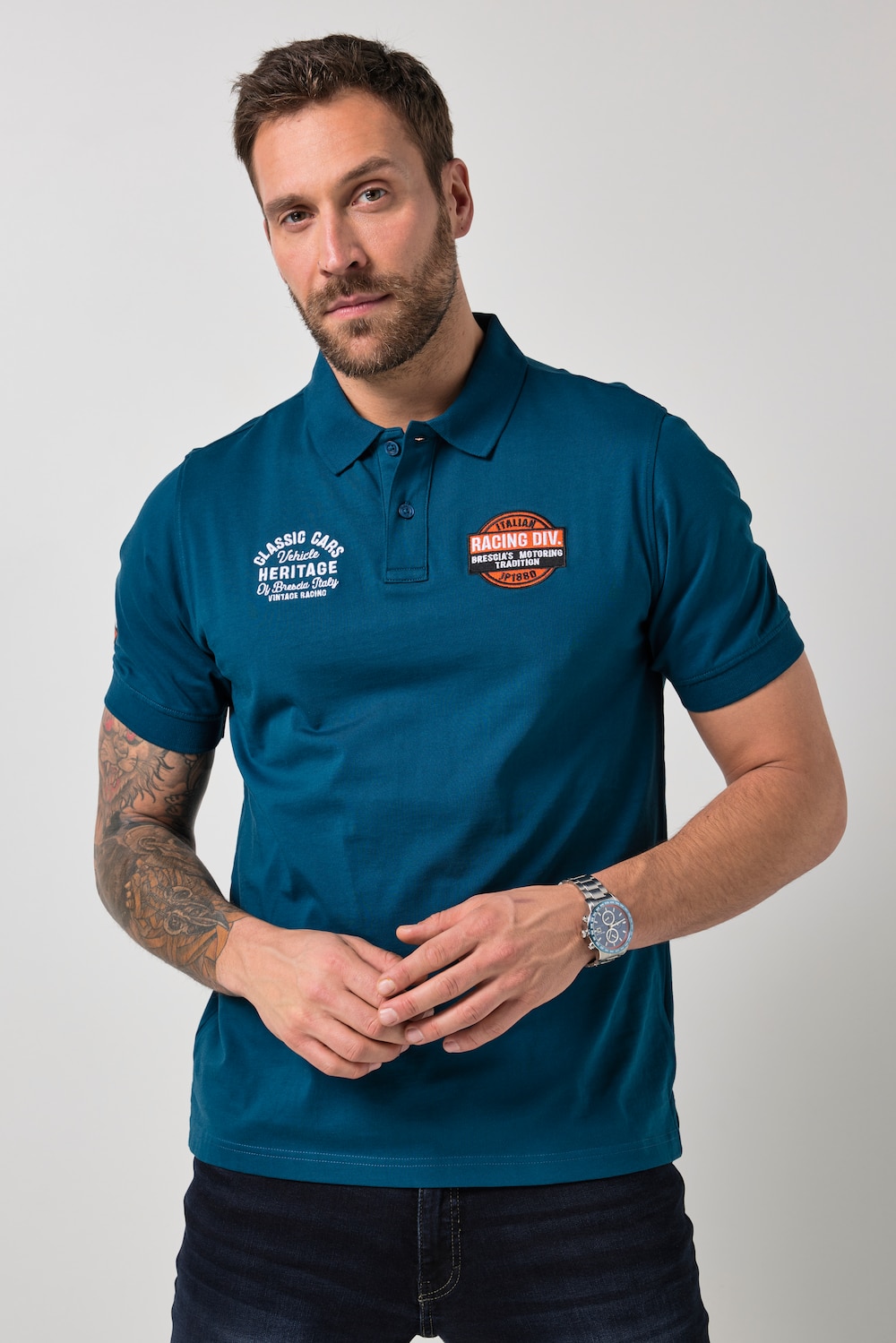 Poloshirt, Halbarm, Badges, bis 8 XL