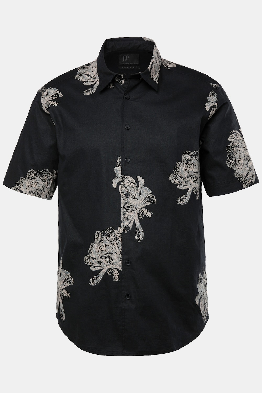Chemise en lin mélangé JP 1880, manches courtes et col Kent, imprimé all-over, coupe Modern Fit - jusqu'au 8 XL