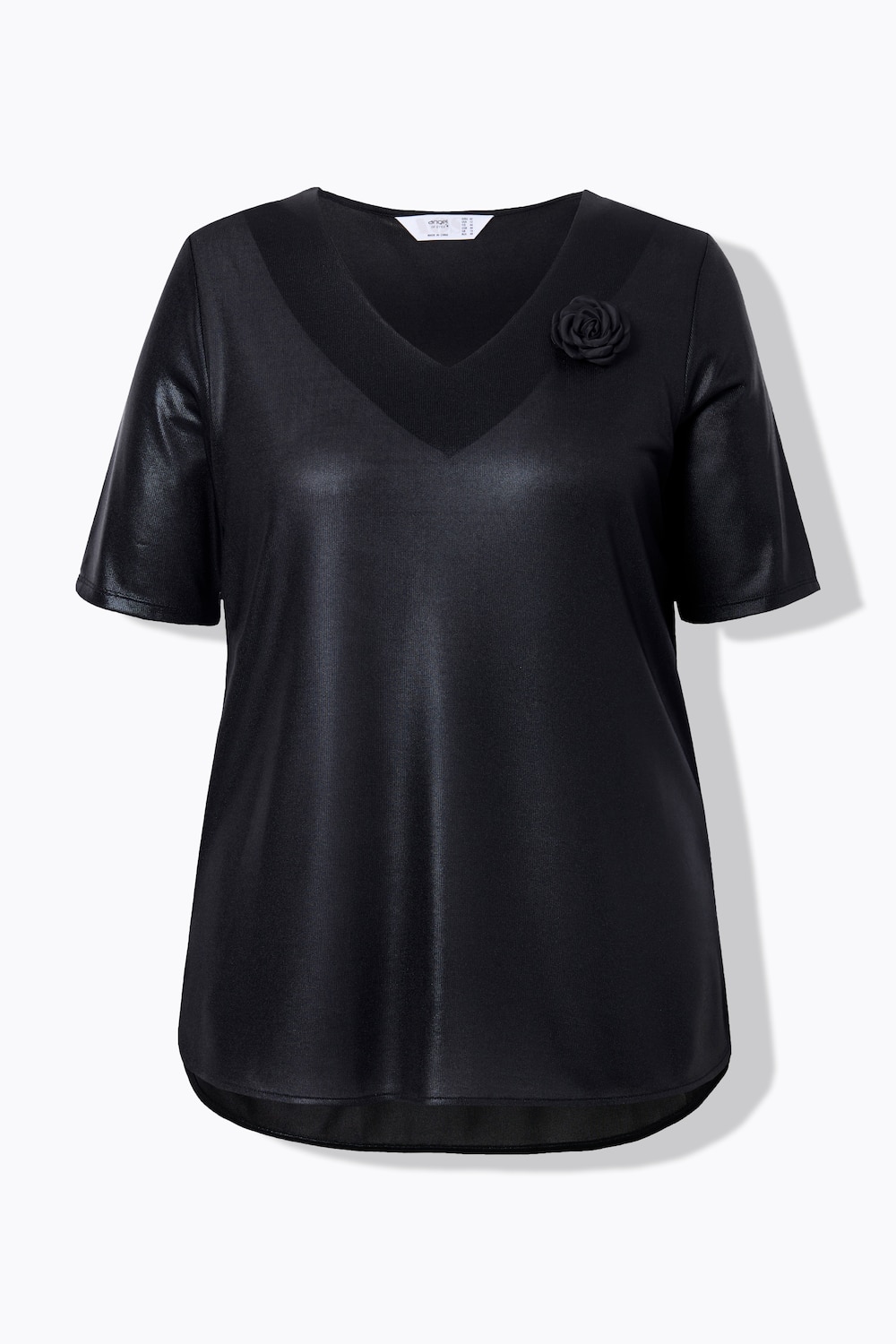 Stora storlekar T-shirt med brosch, Dam, svart, storlek: 52, Polyester, Mia Moda