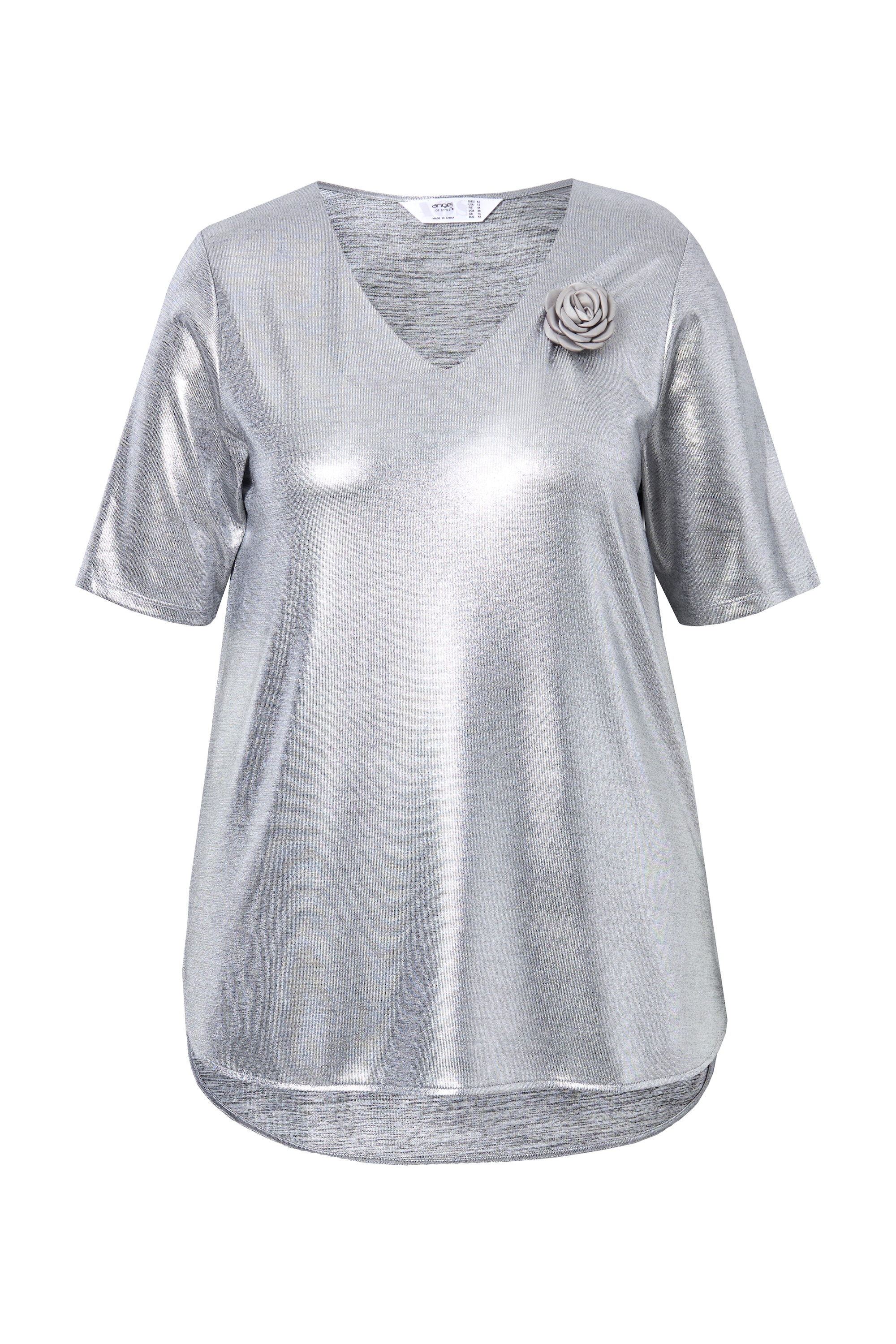 MIAMODA Damen große Größen T Shirt mit Brosche A Linie Glanz Jersey