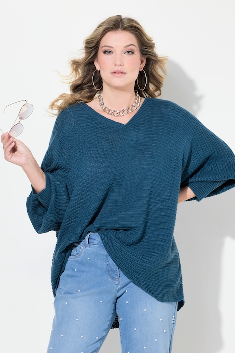 Pullover, Poncho-Look, V-Ausschnitt