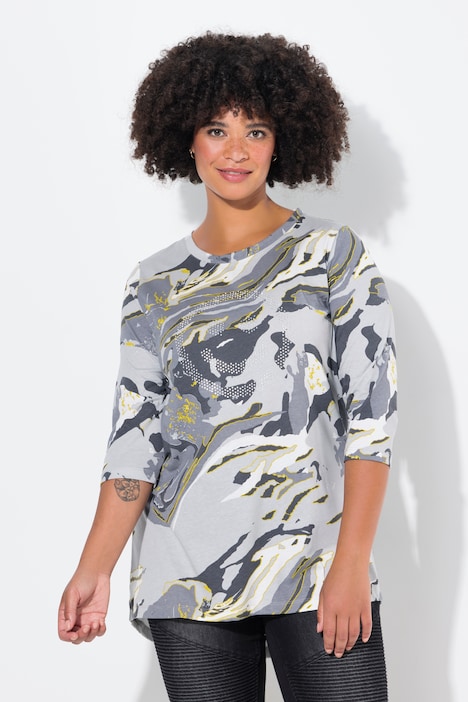 T-Shirt, A-Linie, Camouflage, Glitzer-Smiley