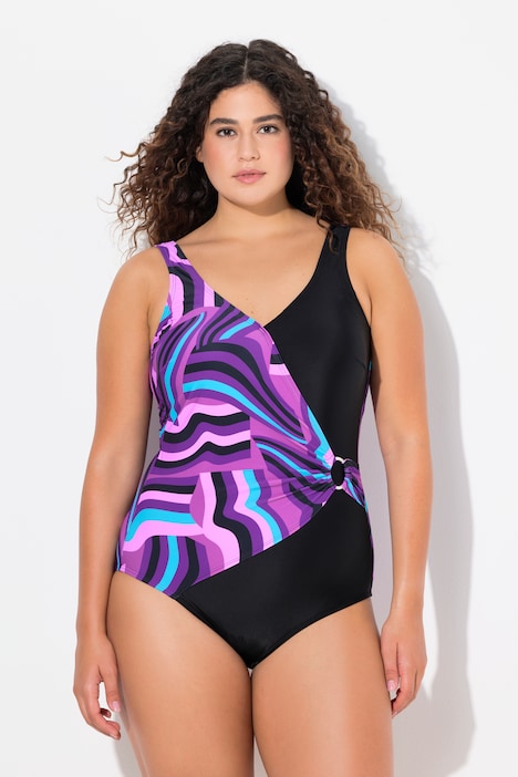 Retro Print Wrap Look One Piece Swimsuit