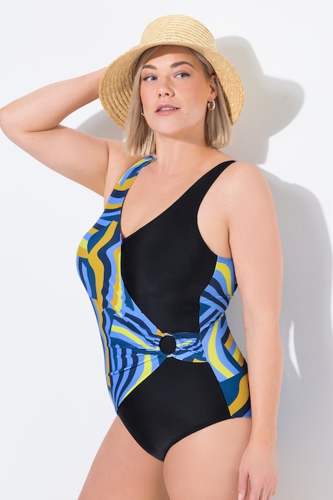 Retro Print Wrap Look One Piece Swimsuit