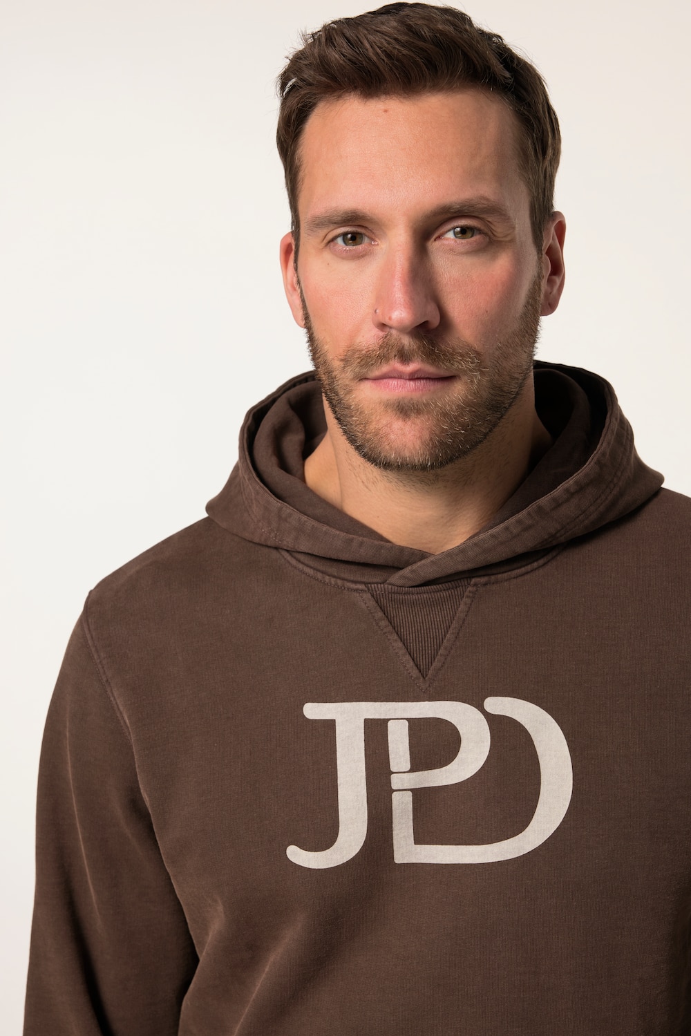 Stora storlekar Hoodie med print fram, Her, brun, storlek: 3XL, Bomull, JP1880