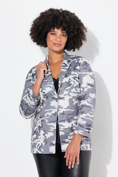 Blazer, Camouflage, offene Form, 3/4-Ärmel