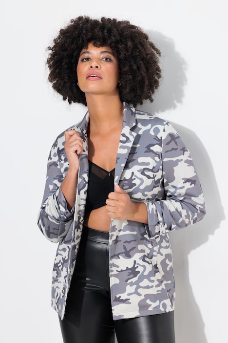 Blazer, Camouflage, offene Form, 3/4-Ärmel