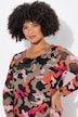 Long-sleeve camouflage gathered mesh dress