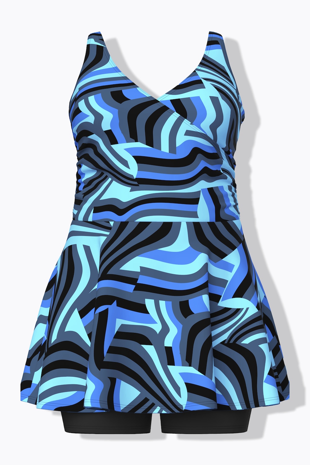 Stora storlekar Badklänning med vågprint, Dam, svart, storlek: 48, Polyester/Elastan, Ulla Popken