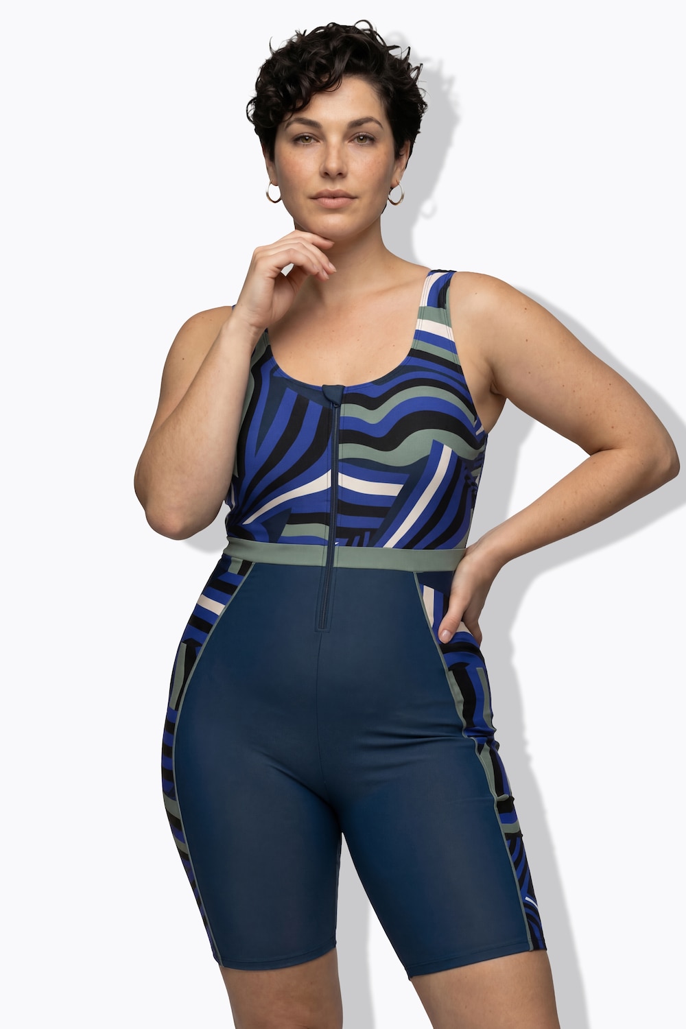 Badeanzug, langes Bein, ohne Softcups, Zipper, recycelt