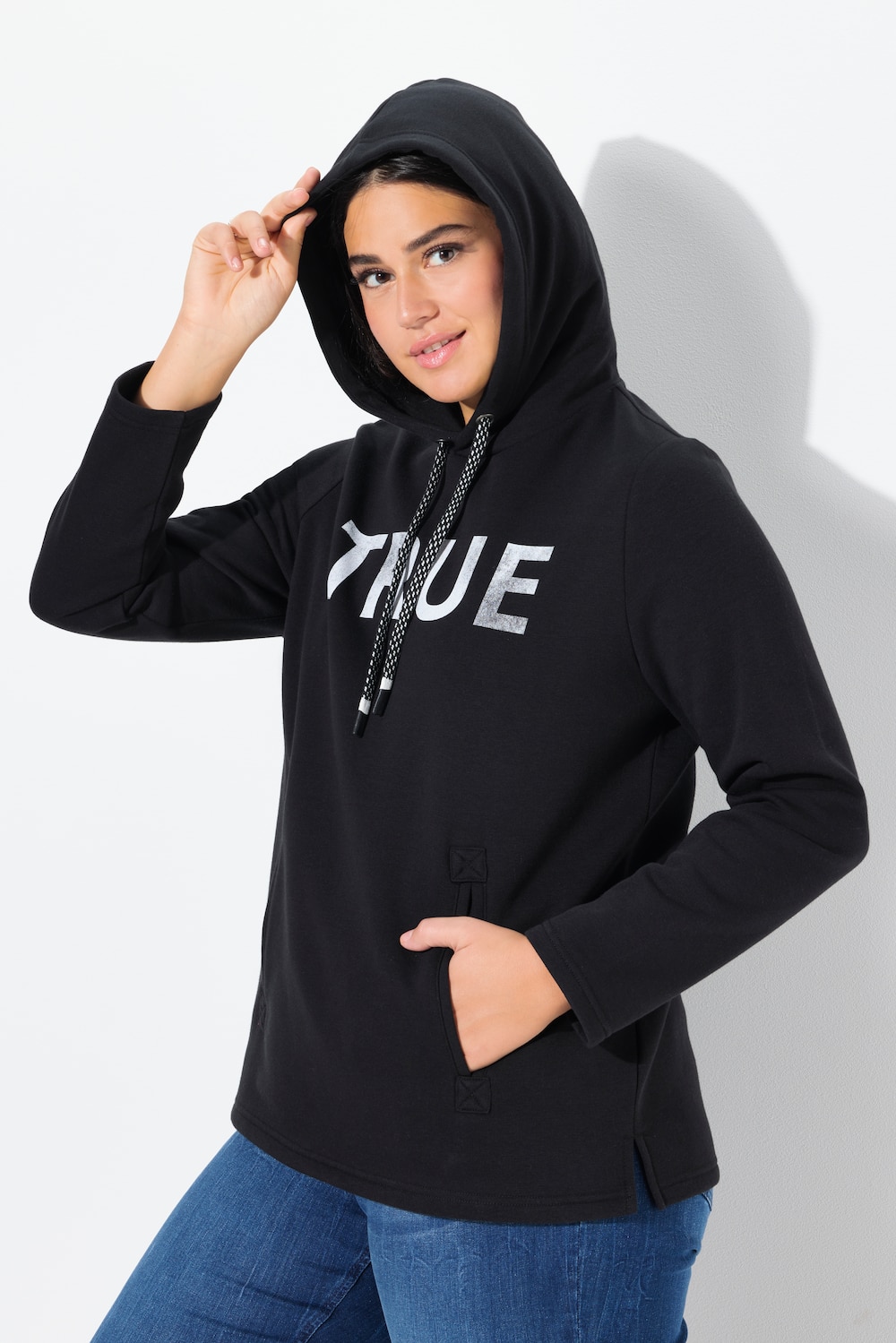 Große Größen Hoodie, Damen, schwarz, Größe: 62/64, Baumwolle, Ulla Popken