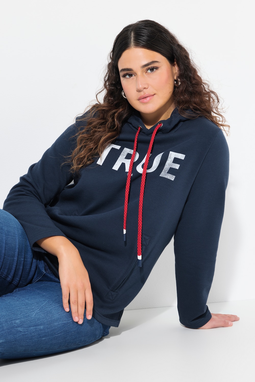 Große Größen Hoodie, Damen, blau, Größe: 46/48, Baumwolle, Ulla Popken