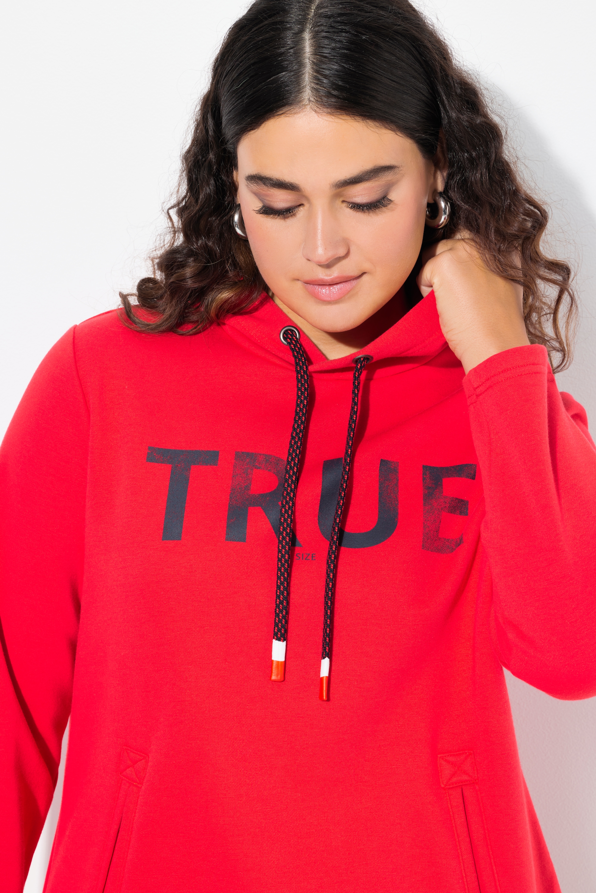 Ulla Popken Damen große Größen Hoodie True Kapuze Kordel Taschen Langarm 835805