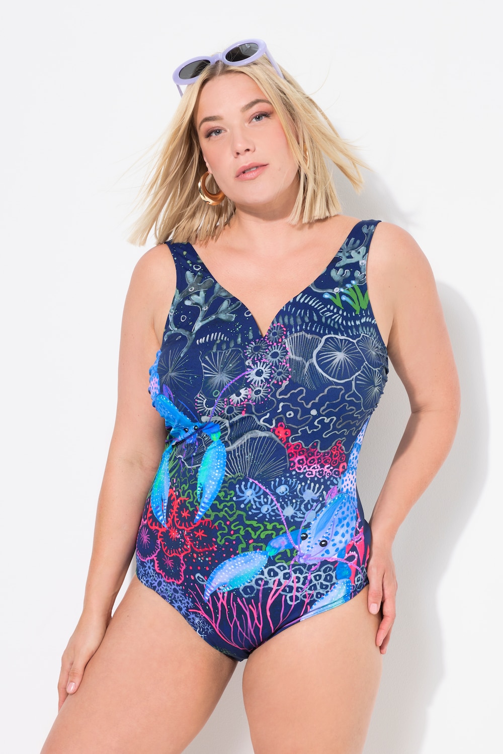 Große Größen Badeanzug, Damen, blau, Größe: 46, Polyester/Elasthan, Ulla Popken