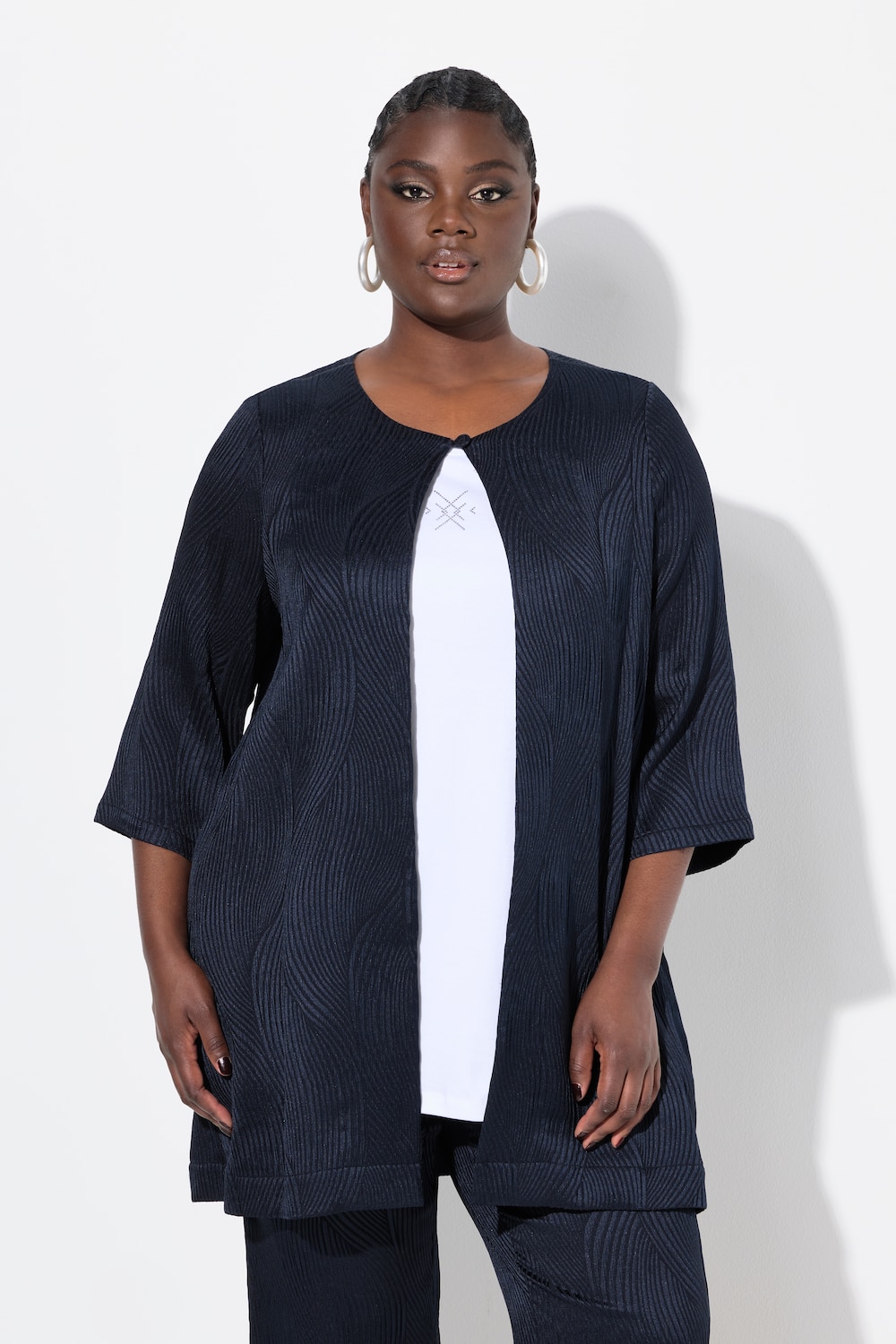 Große Größen Blusenjacke, Damen, blau, Größe: 42/44, Polyester/Viskose, Ulla Popken