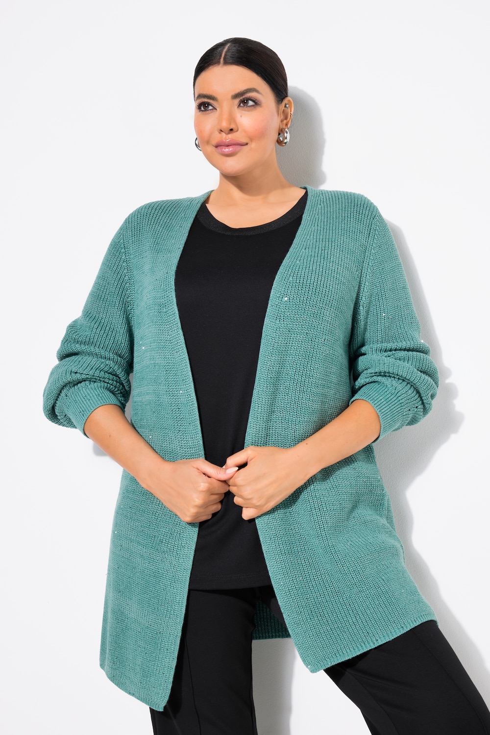 Große Größen Strickjacke, Damen, türkis, Größe: 50/52, Baumwolle/Polyester, Ulla Popken