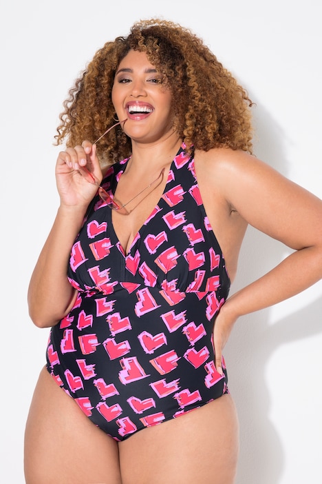 Heart Print Macrame Strap One Piece Swimsuit