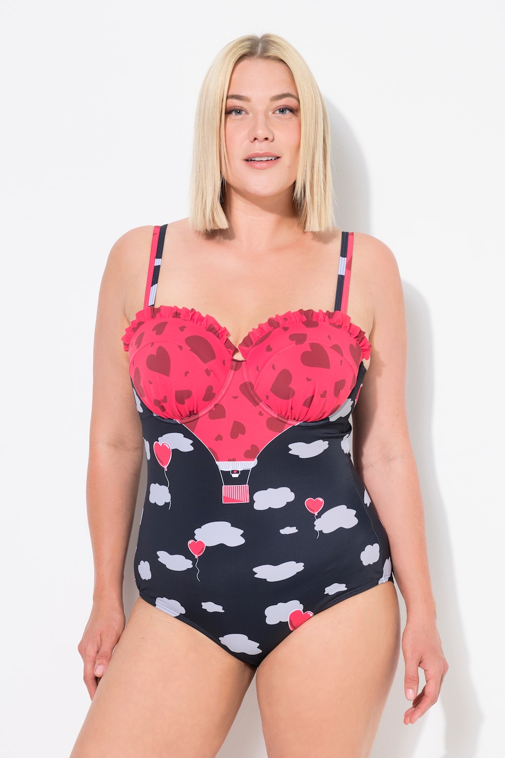 Große Größen Badeanzug, Damen, schwarz, Größe: 50, Synthetische Fasern/Elasthan, Ulla Popken