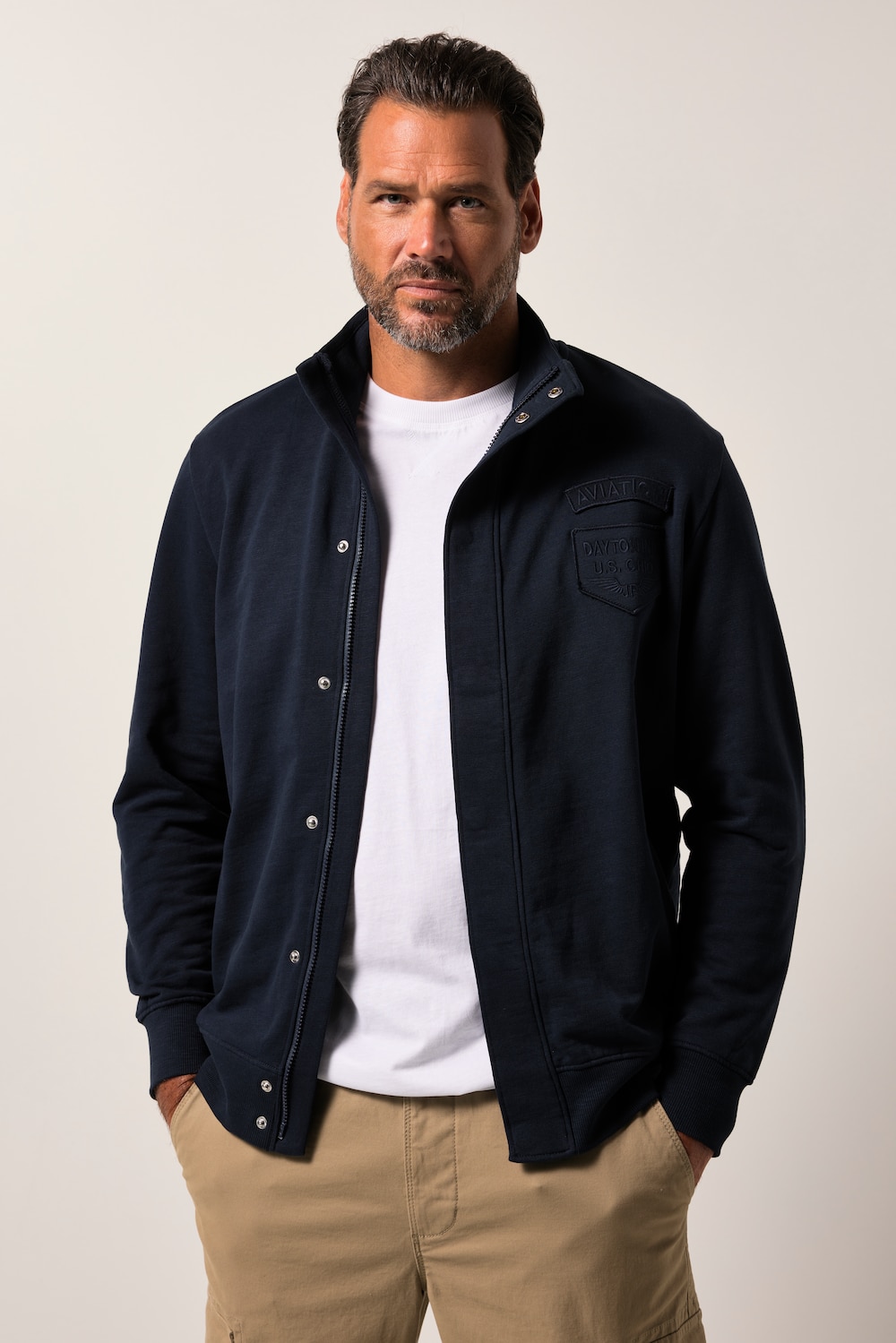 JP1880 Sweatjacke FLEXNAMIC®, Bauchfit, Badges, bis 7 XL, Tall