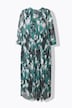 Robe maxi en mesh, plis fantaisie, décolleté rond et manches 3/4