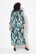 Robe maxi en mesh, plis fantaisie, décolleté rond et manches 3/4