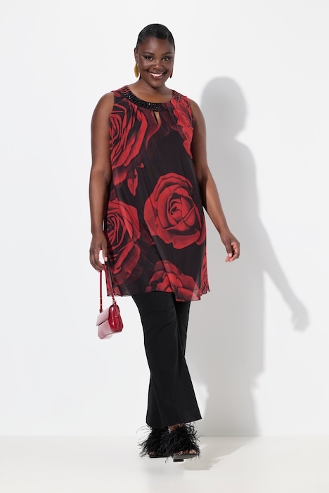 Layered Chiffon Rose Print Sleeveless Blouse