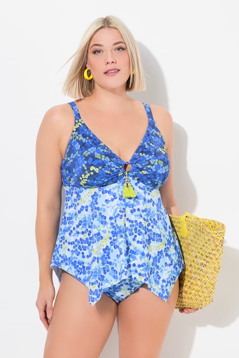 Tankini avec bonnets souples, bretelles ajustables, mélange d'imprimés, matière recyclée