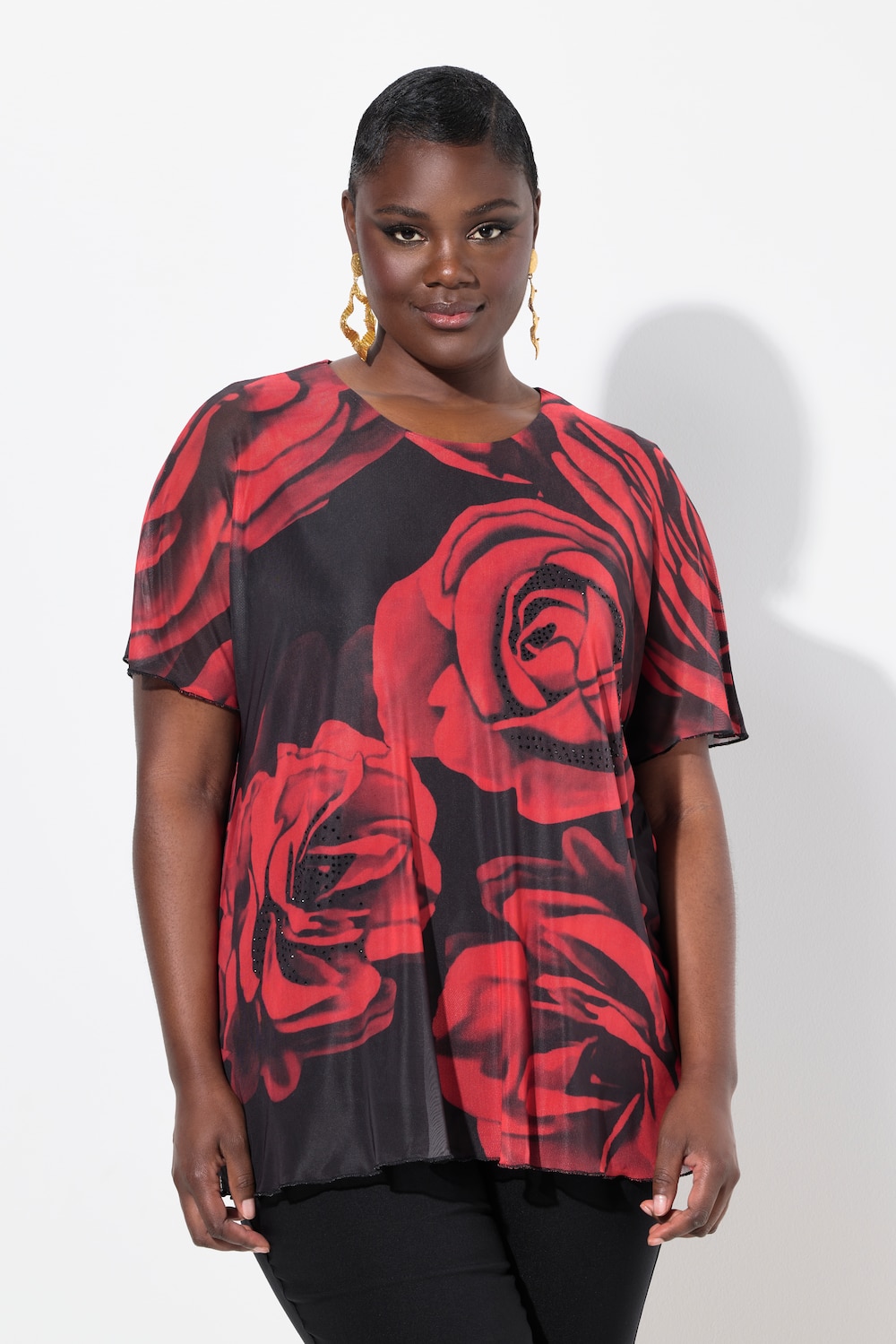 Große Größen Chiffonbluse, Damen, schwarz, Größe: 50/52, Polyester, Ulla Popken